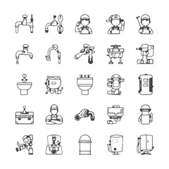 Collection of plumbing equipment and professionals