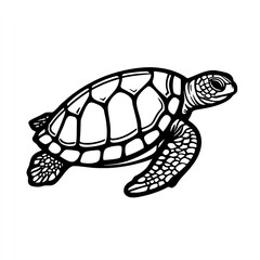 Obraz premium Elegant Sea Turtle Line Art A Simple, Sideways Swimming Turtle Illustration, Perfect for Coloring.