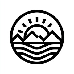 Obraz premium Serene Sunrise Majestic mountains meet tranquil ocean waves under a brilliant sun.