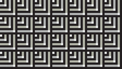 A bold seamless geometric pattern in black, white, grey, and forms angular line motifs in a tile layout. Ideal for retro packaging, modern backdrops, or abstract textile designs