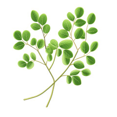 Obraz premium Fresh green moringa leaves on a white background showcasing vibrant foliage and natural beauty
