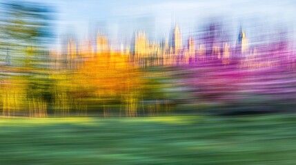 Abstract colorful blurred landscape with city skyline