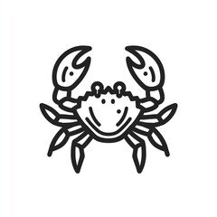 Ocean Life A Striking Black Line Crab Icon Against a Pristine White Background