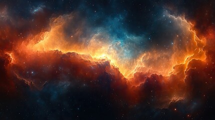 Obraz premium A swirling vortex of cosmic dust and vibrant nebulas forms an abstract, ethereal gateway in deep space.