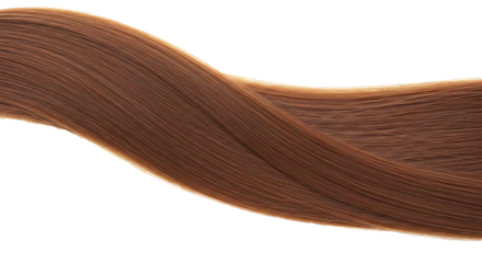 Shiny brown hair lock on white background. Beautiful luxurious strand of female hair. Healthy and smooth natural curl for beauty store website design.