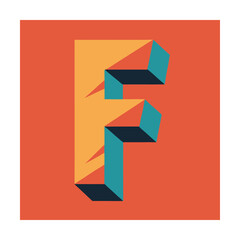 Geometric letter f illustration with 3d effects and bold color palette for design
