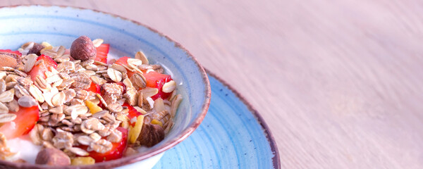 Fresh Strawberry yogurt and muesli bowl banner