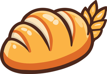 Loaf of freshly baked bread cartoon isolated on transparent background. Vector illustration.