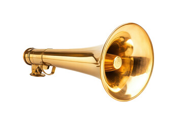Obraz premium Shiny gold horn megaphone image on white background great for public speaking or event posters