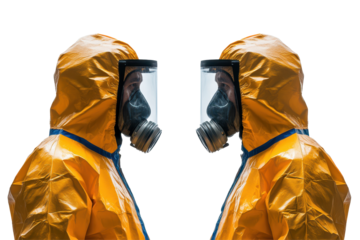 Mirrored hazmat suit illustration on white background great for science fiction themes or biohazard designs
