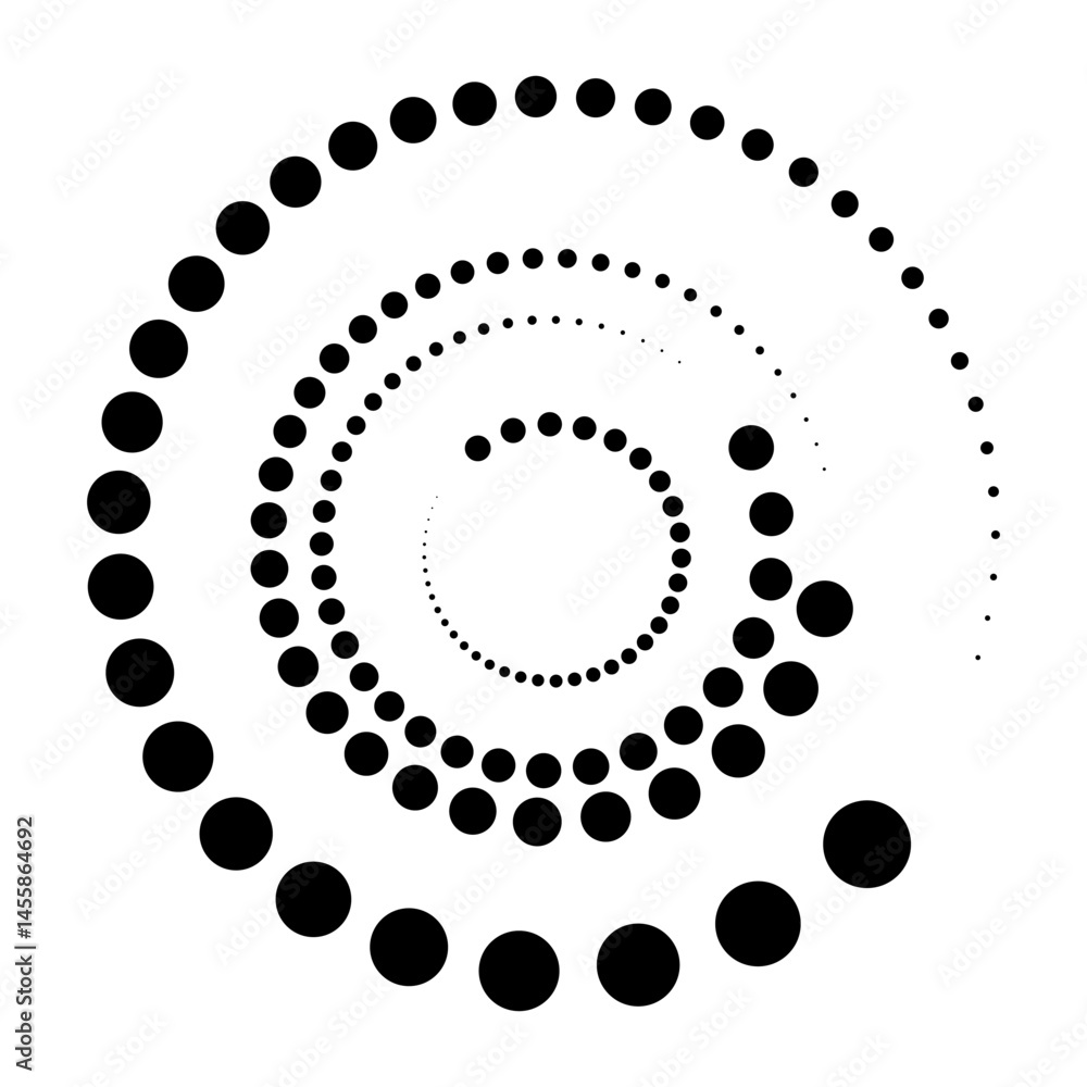 Poster halftone dotted speed lines circle. geometric art in circle form. round swirl movement symbol. halft