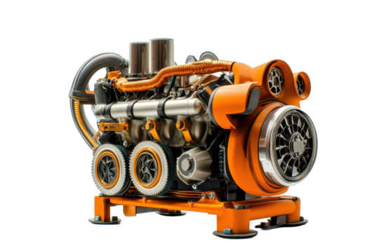 Modern high tech car engine isolated on white background perfect for automotive innovation or engineering visuals