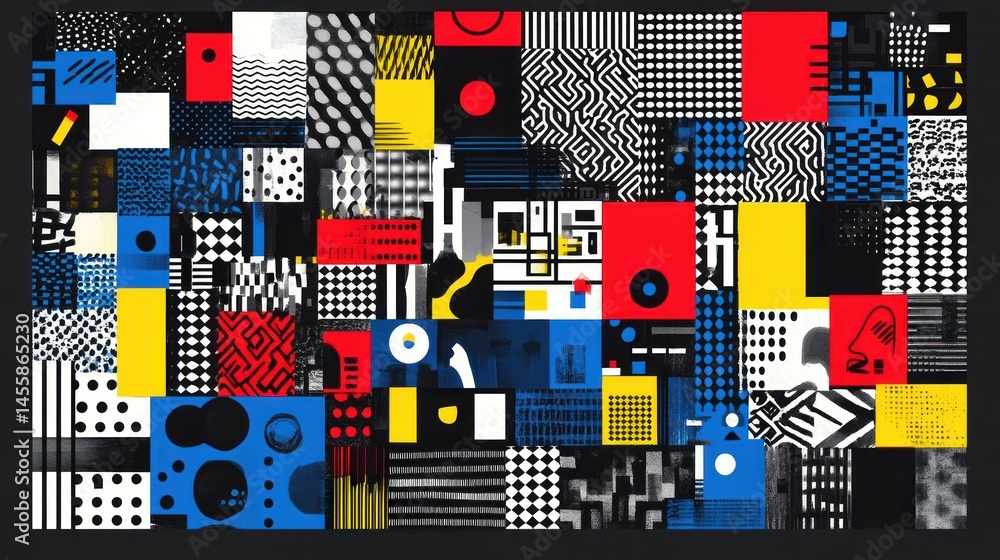 Poster colorful geometric patterns and shapes create a vibrant abstract design