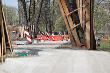 new pedestrian path made of paving slabs close-up in the city