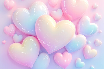 かわいいハートの背景（壁紙、ピンク、立体、3d）