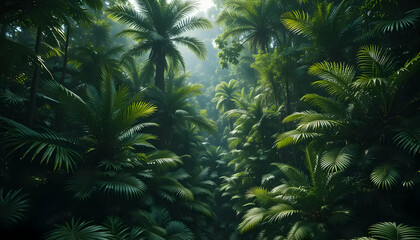 Lush Tropical Rainforest Immersive View of a Dense, Verdant Jungle Canopy