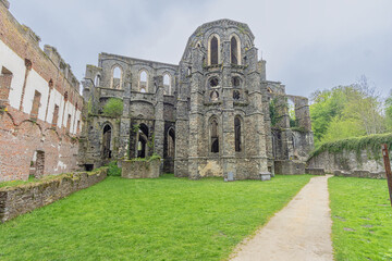 The outside of the apse of the church in the ruins of Villers Abbey, the remains of a Cistercian abbey abandoned in 1796