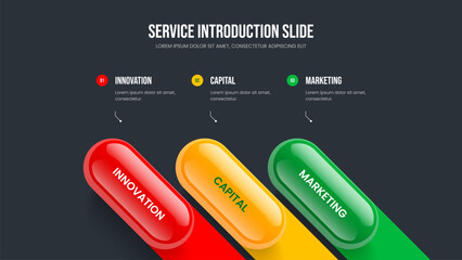 Product Campaign Three Element Diagram Slide Layout. Market Review 3 Option Infographic Frame Template. Visual Performance Slideshow Design Vector Illustration.