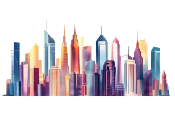 Contemporary skyline architecture PNG element perfect for travel ads or smart city concept materials