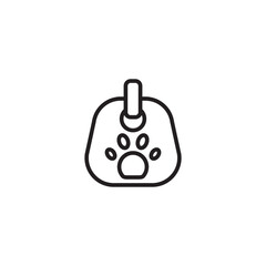 A simple line art icon of a pet tag with a paw print.