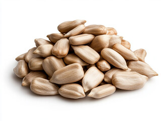 Fototapeta premium Pile of sunflower seeds, isolated on white, snack or gardening theme.