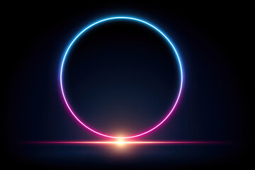 Obraz premium Vibrant circular glowing light streak in hot pink and neon blue creates striking visual effect against dark background, evoking sense of modernity and energy