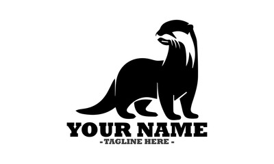 Obraz premium Vector vintage illustration of otter in engraving style. Sketch of animal isolated on black and logo otter art