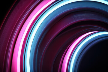Vibrant glowing spiral of pink and blue lights creates mesmerizing visual effect, showcasing blend of colors and dynamic movement that captivates viewer attention