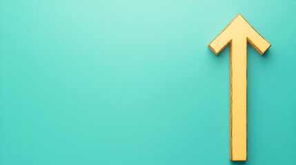 A bright yellow upward-pointing arrow stands out against a teal background, signifying growth and progress