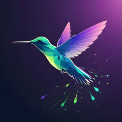 Obraz premium Silhouette of a hummingbird in mid-flight, filled with shimmering aurora gradient