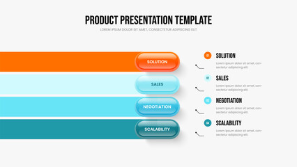 Investor Launch 4 Step Diagram Presentation Layout. Advertising Briefing Four Option Infographic Slideshow Template. Modern Insight Frame Design Vector Illustration.