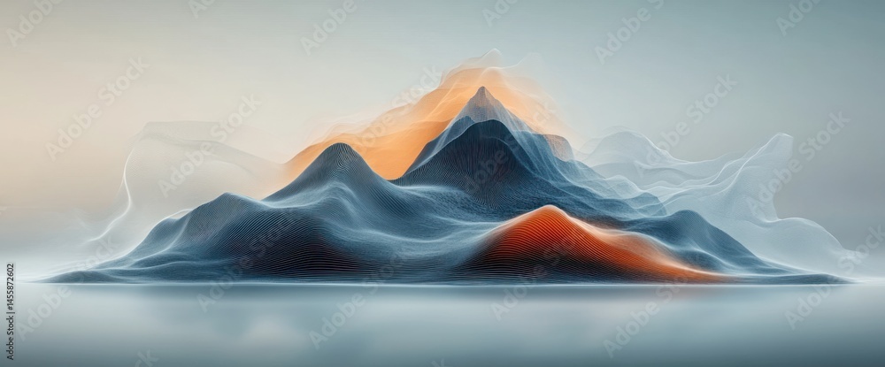 Poster abstract mountain landscape with soft colors and smooth forms