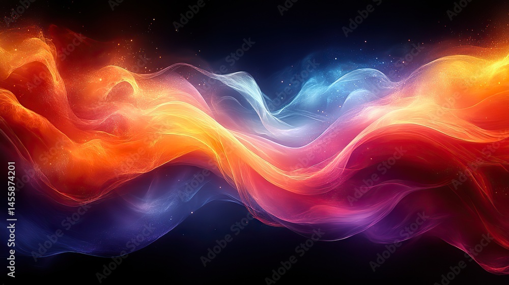 Wall mural abstract digital art with flowing lines and vibrant colors creating a sense of movement and energy.