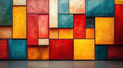 Fototapeta premium Abstract geometric shapes are arranged in a grid-like composition, creating a sense of order and structure.