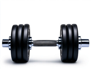 Pair of dumbbells with rubber grip, isolated on white, workout gear. 