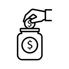 Saving money icon with coin jar