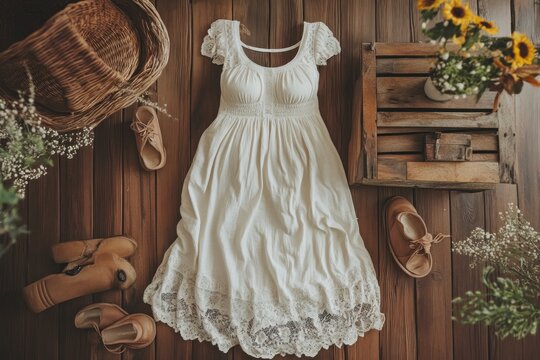 Maternity dress with empire waistline, flat lay