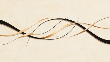 A digital illustration of abstract art featuring wavy lines in black and gold against a light beige background.