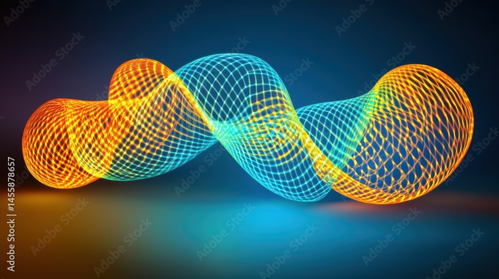 Poster energetic data stream glowing intertwined structure illuminating a modern abstract technology networ