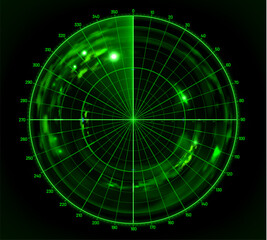 Ship radar screen or sonar of military naval scan or submarine spy dashboard, vector navigation interface. Marine radar screen with ship targets on screen, boat surveillance and detection sonar UI