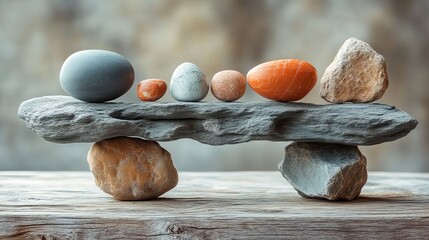 Abstract representation of balance visualized as objects of different sizes and shapes in perfect equilibrium.