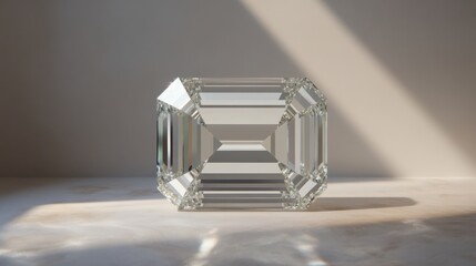 Sparkling emerald cut diamond with light reflections in minimalist setting