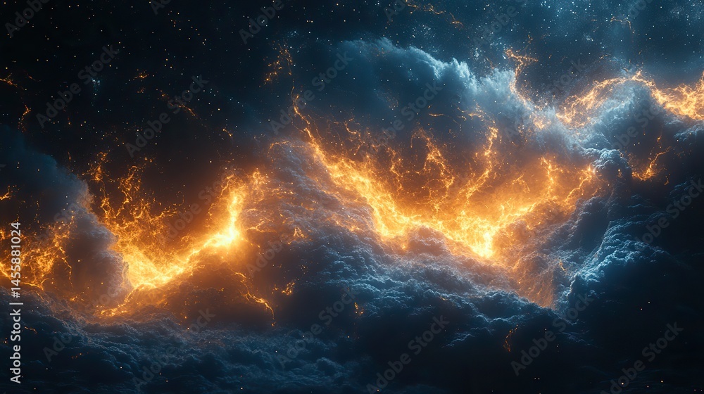 Wall mural abstract representation of energy visualized as crackling bolts of lightning and swirling currents o