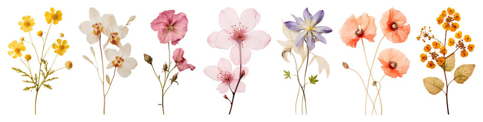 Obraz premium PNG Colorful delicate floral arrangements, element set on transparent background