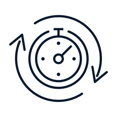 Clock, arrow in a circle. Concept fast work. Vector linear icon isolated on white background.