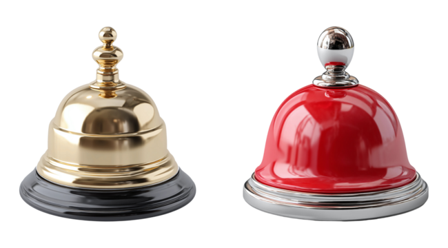 Red and golden service bell isolated on transparent background.
