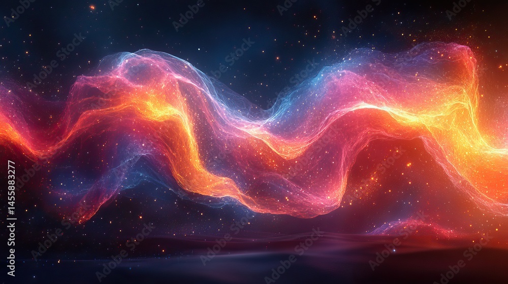 Wall mural abstract representation of sound waves visualized as vibrant, pulsating ribbons of light and energy.