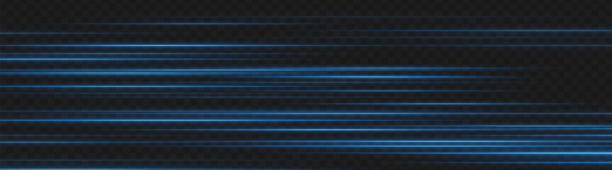 Blue speed light lines in motion blur style. Horizontal glowing streaks on dark background ideal for neon UI, energy trails, and futuristic tech elements. © Кирилл Макаров