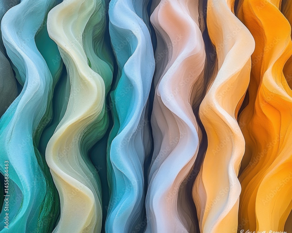 Poster abstract wavy lines in pastel colors, creating a textured effect. soft, flowing forms