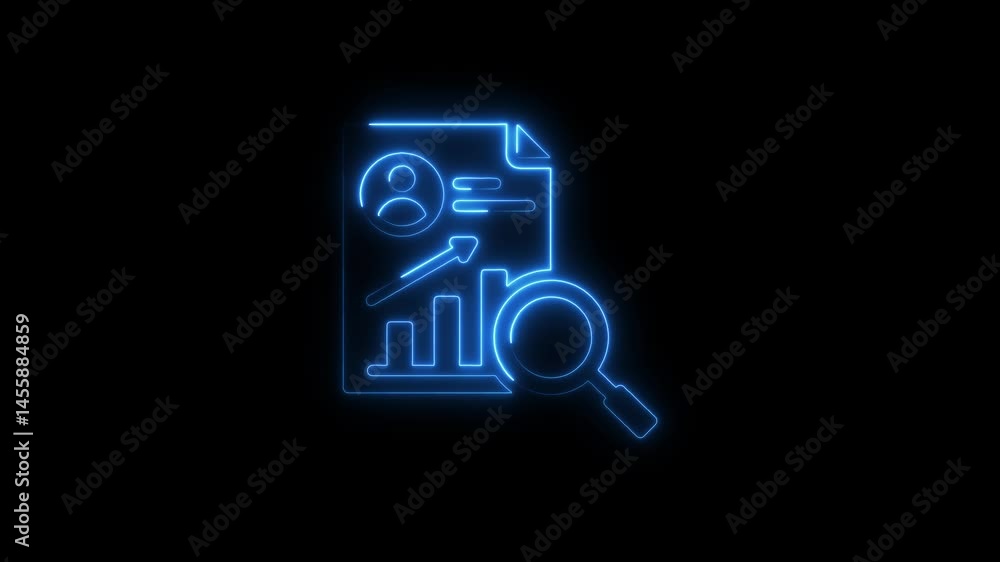 Poster animated neon icon illustrating business analytics and data analysis on black background